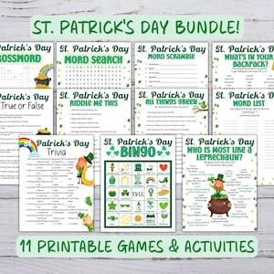 Printable St. Patrick's Day Games, St Patrick's Day Activity Bundle, St. Patrick's Day Bingo, St Patrick's Day Trivia Games, Classroom Games