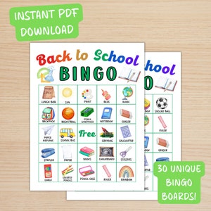 Back To School Bingo, Printable Bingo Game For School, Back To School Game For Kids, Fun Classroom Bingo, Activity For Kids, Kids Bingo PDF
