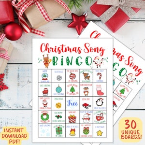 Weihnachtslied Bingo, Weihnachtsbingospiel, druckbares Weihnachtspartyspiel, Feiertagsbingo, Weihnachtsliedspiel, Weihnachtsspiel für Kinder