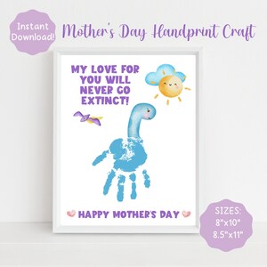 Mother&#39;s Day Handprint Craft, Dinosaur Handprint Art, Printable Card For Mom, Mother&#39;s Day Keepsake, Baby Handprint Art, Mother&#39;s Day Gift