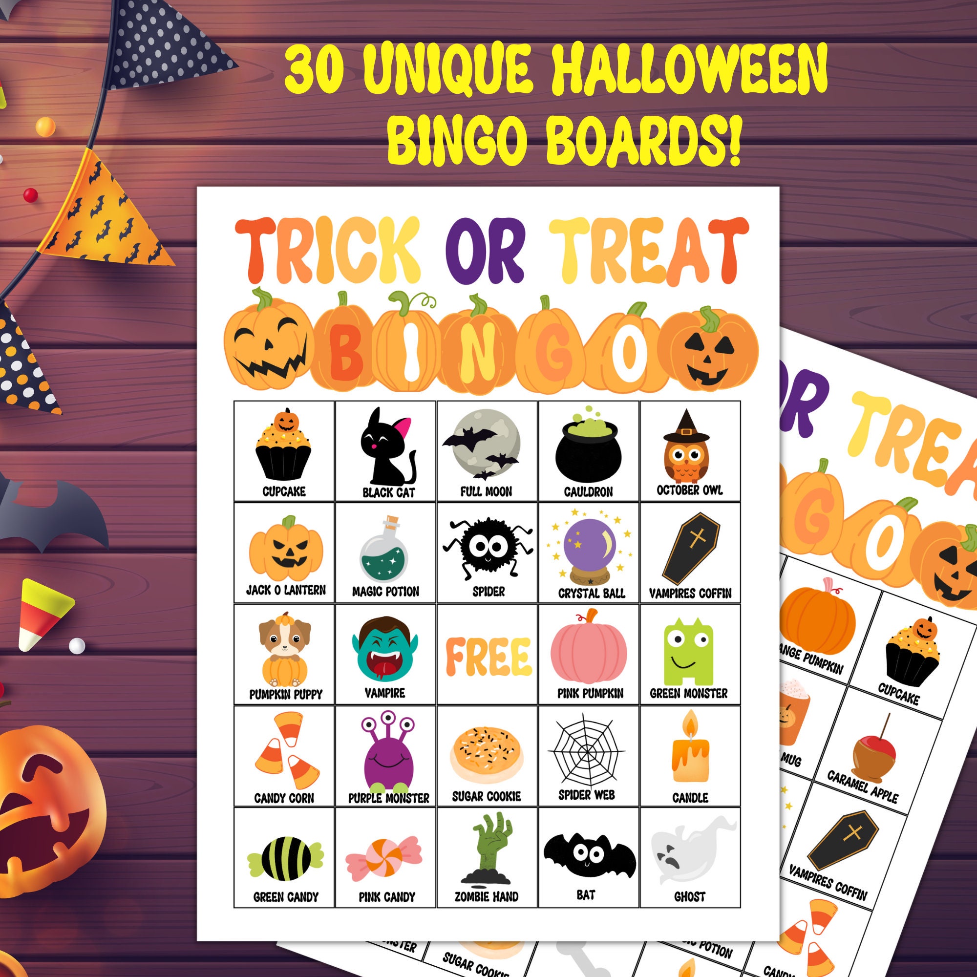 Gioco del bingo di Halloween stampabile Bingo di Halloween per bambini Bingo di Dolcetto o scherzetto Download digitale Gioco di classe di ottobre Bingo per la festa di Halloween