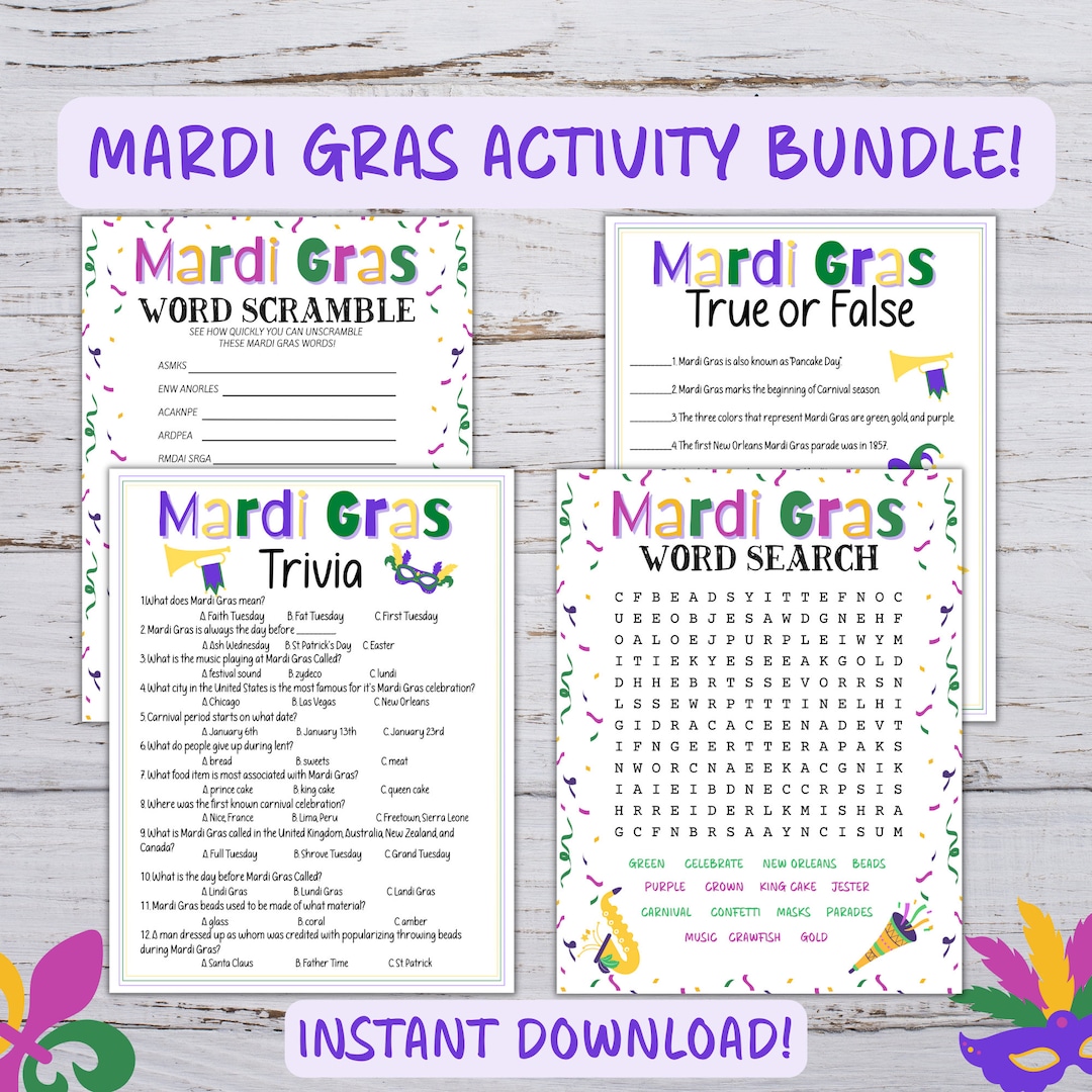 Printable Mardi Gras Game Bundle Mardi Gras PDF Bundle