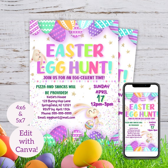 Easter Egg Hunt Invitation, Editable Easter Invitation, Fully Editable Easter Egg Hunt Invite, Easter Invite Template, Easter Printable