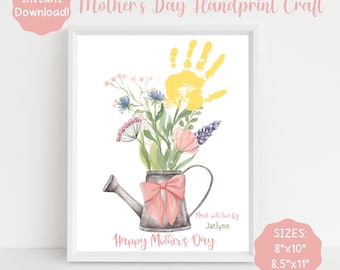 Mother's Day Handprint Craft, Flower Handprint Craft, Printable Card For Mom, Mother's Day Keepsake, Baby Handprint Art, DIY Card For Mom