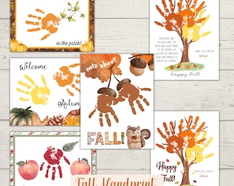 Fall Handprint Craft Bundle, Fall Crafts For Kids, Fall Handprint Keepsake Art, Pumpkin Handprint, Preschool Daycare Crafts, Printable Card