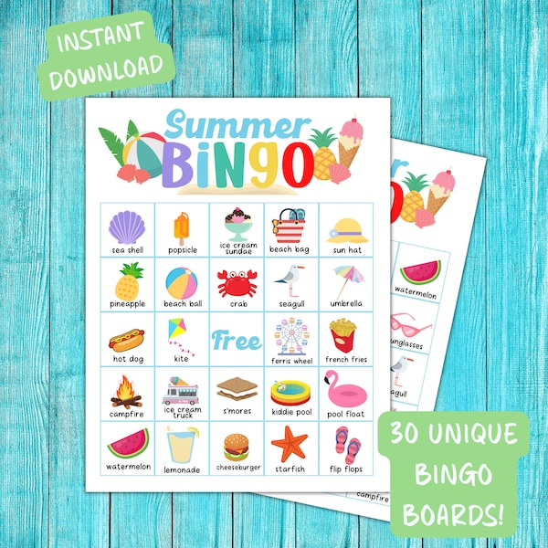 Summer Bingo For Kids, Printable Summer Bingo, Summer Activities For Kids, Rainy Day Games For Kids, Fun Summer Game For Kids