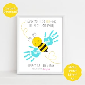 Vaderdag handafdruk Craft, Bee handafdruk Craft, handafdruk kunst voor papa, cadeau voor papa, DIY-kaart voor papa, afdrukbare kunst voor papa van kind