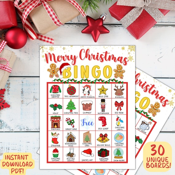 Christmas Bingo Game, Printable Christmas Bingo, Holiday Bingo Cards, 2 Per Page, Christmas Party Game, Full Page, School Christmas Bingo