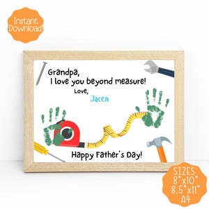 Créations artisanales d'empreintes de main pour la fête des pères, oeuvre d'art d'empreintes de main de grand-père, carte imprimable pour grand-père, cadeau DIY pour papa, créations artisanales d'empreintes de main de bricoleur, souvenir