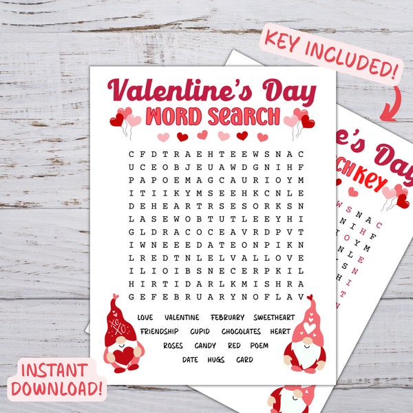 Valentine's Day Word Search, Printable Word Search, Valentine's Day Activity For Kids, Word Find For Kids, Printable Valentine's Activity