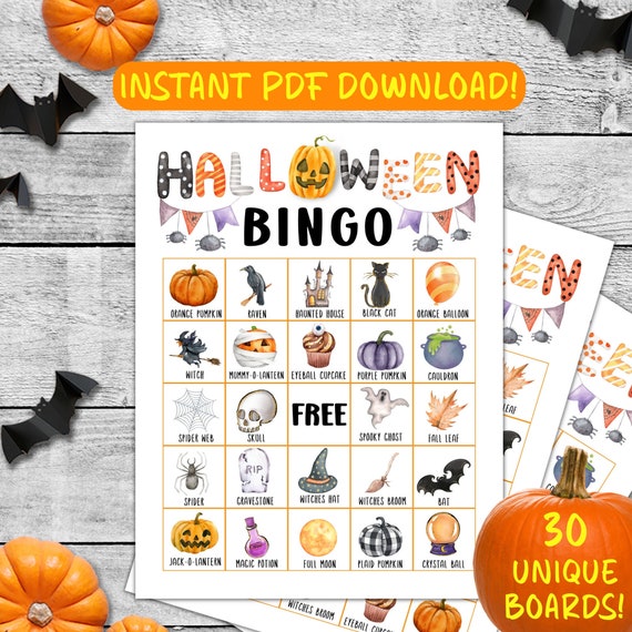 Printable Halloween Bingo, Halloween Bingo PDF, School Halloween Bingo Game, Halloween Activity For Kids, Halloween Party Game