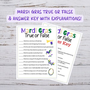 Printable Mardi Gras True Or False, Mardi Gras True Or False PDF, Mardi Gras Fact Or Fiction, Mardi Gras Activity For Kids, Mardi Gras Party