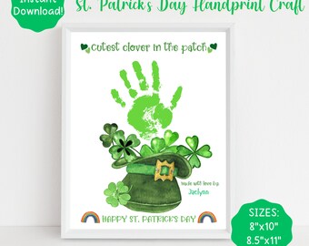 Artesanía con huellas de manos del día de San Patricio, artesanía con huellas de manos de trébol, artesanía imprimible del día de San Patricio, arte con huellas de manos, recuerdo del día de San Patricio