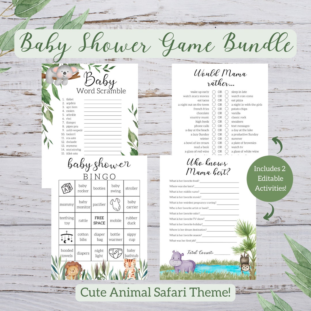 Baby Shower Games Printable, Baby Shower Bundle, Editable Baby Shower ...