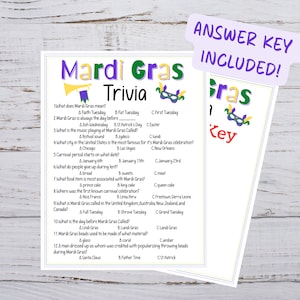 Printable Mardi Gras Trivia, Carnival Trivia Game, Mardi Gras Quiz, Mardi Gras Worksheet, Mardi Gras Classroom Activity, Fat Tuesday Party