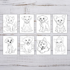 Puede incluir: Conjunto de ocho p&aacute;ginas para colorear imprimibles en blanco y negro con diferentes razas de perros. Cada p&aacute;gina presenta un lindo perro de dibujos animados en una variedad de poses.
