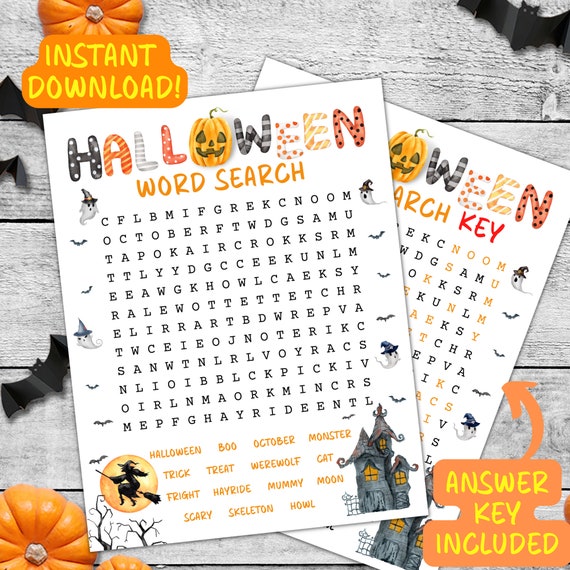 Halloween Word Search, Halloween Word Find For Kids, Printable Halloween Activity, Halloween Classroom Activity, Kids Halloween Word Search