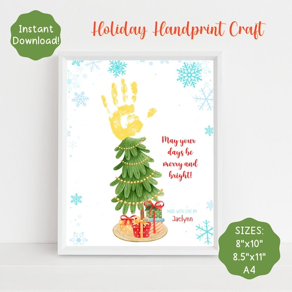 Christmas Handprint Art, Christmas Craft, Printable Christmas Keepsake, Holiday Handprint Craft, DIY Christmas Card, Kids, Toddler, Baby