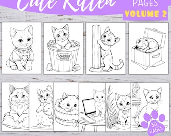 30 Cute Cat Coloring Pages, Kid's Kitten Coloring Sheets, Printable Coloring Book Pages For Cat Lovers, Digital Files, Cat Coloring Pages