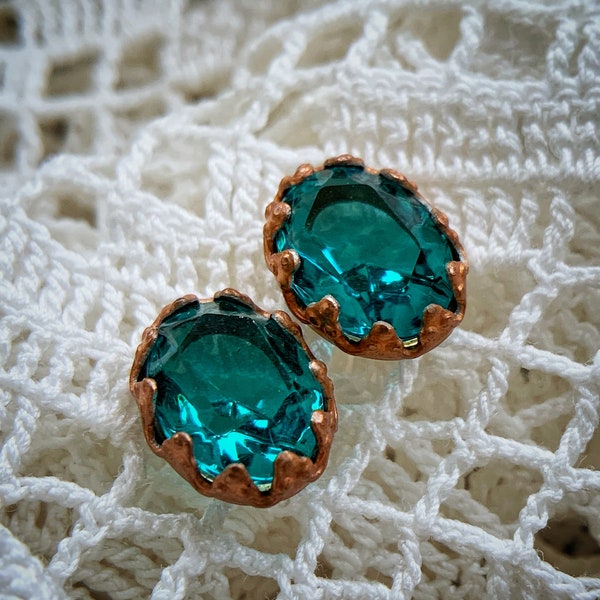 COPPER & SEA very old antique copper victorian oval stud earrings