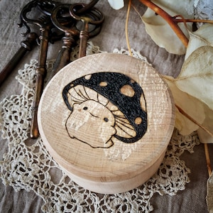 BABY MUSH Hand-burned Keepsake Box, Trinket Box, Hand-Drawn Wood Burned Gift, Unique Gift, Mushroom, Cute
