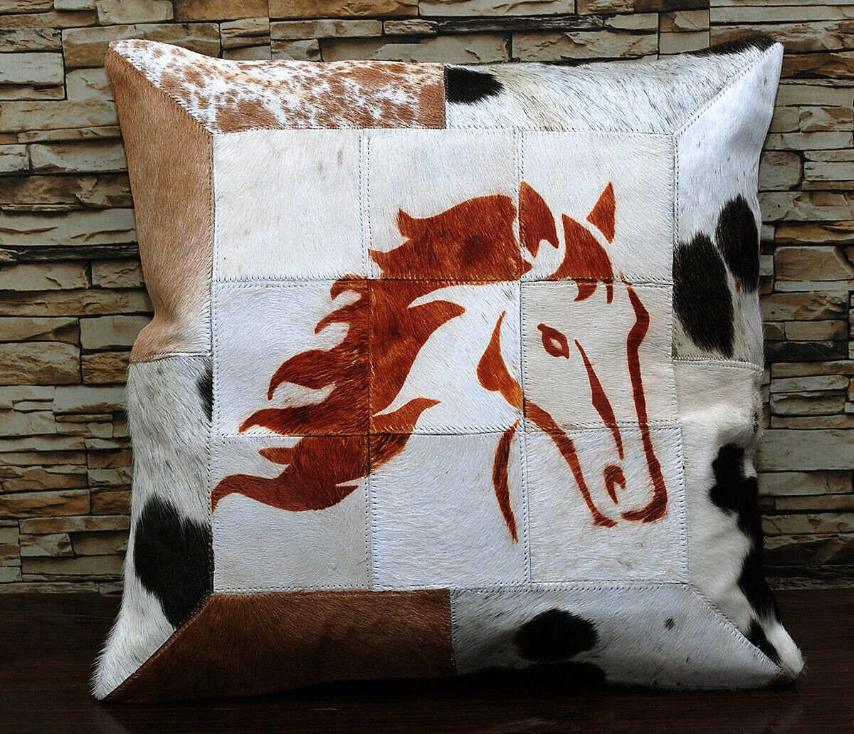 Cowhide Leather Cushion cover rug cow hide hair on patchwork cn_15