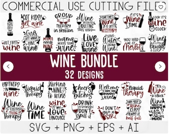 Wine Quotes Svg Bundle, Wine Svg, Drinking Svg, Wine Quotes, Wine Glass Svg, Funny Quotes, Sassy, Wine Sayings, PNG, EPS, Clipart, Cricut
