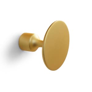 Könnte beinhalten: Ein goldfarbener Haken aus Metall mit einer runden, flachen Oberseite. Der Haken ist zum Aufhängen von Gegenständen an einer Wand gedacht.