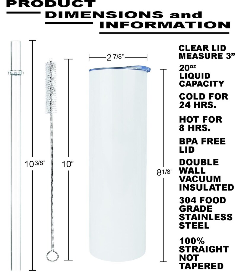 K&ouml;nnte beinhalten: Wei&szlig;er isolierter Becher mit transparentem Deckel, Strohhalm und Reinigungsb&uuml;rste. Der Becher ist 20,6 cm hoch, 7,3 cm breit und fasst 591 ml. Er h&auml;lt Fl&uuml;ssigkeiten 24 Stunden kalt und 8 Stunden hei&szlig;. Aus Edelstahl.