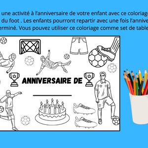Mantel individual para colorear de cumpleaños con temática de fútbol