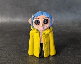 Coraline Desk Buddy: Handmade Polymer Clay Figurine