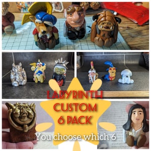 Labyrinth 6 pack, you choose. polymer clay sculpture, small figurine, clay sculpture, desk buddy, ludo hoggle Bowie goblin king
