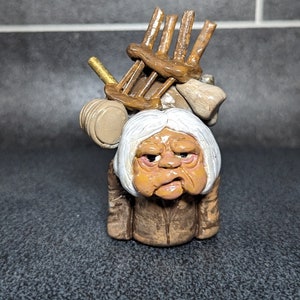 Labyrinth Junk Lady: Handmade Polymer Clay Desk Pet Figurine