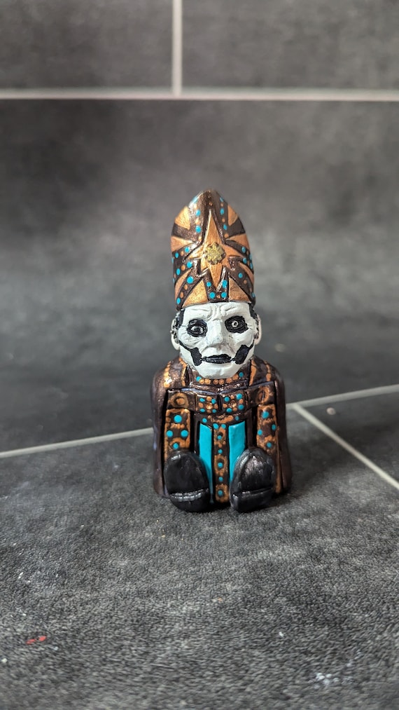 ghost desk buddy, clay model polymer clay figurine papa metal music fan art