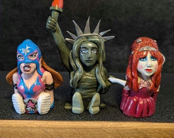 chappell roan deskbuddy tiny desk pink dress pop wrestler statue of liberty music fan art clay figurine polymer clay model