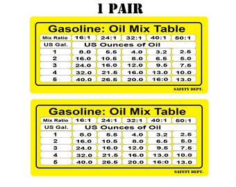 1 Pair Gas Oil Mixed Fuel Table 2 Cycle Engine Gas Cans Rental Equipment  Safety Dept. Sticker Decals 1.3&quot; x 3.0&quot;