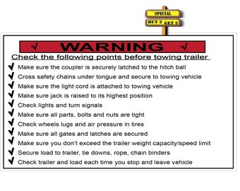 Warning Trailer Towing Check List Great for Rental Companies Sticker Decal Buy 2 Get 3 R972