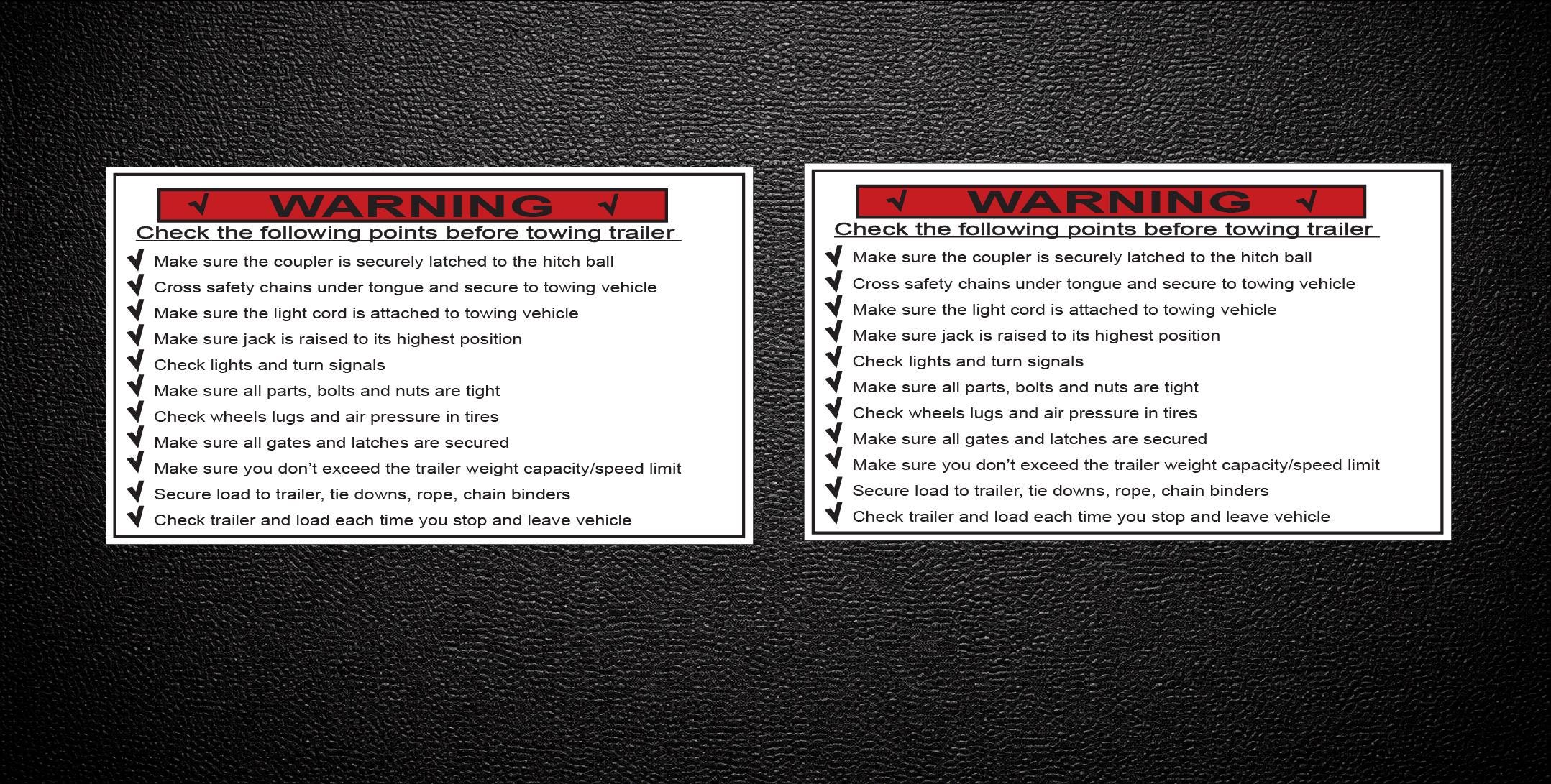 Warning Trailer Towing Checklist Great for Rental Companies Sticker ...