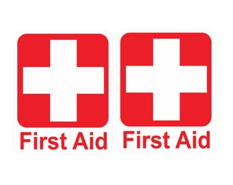 1 Pair First Aid Sticker Decals 2.0&quot; x 2.5&quot; d35