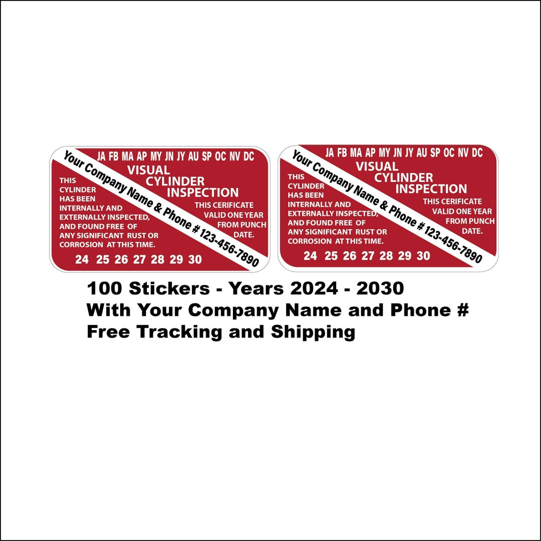 100 Pack Scuba Tank Visual Inspection With Name and Phone Years 2022