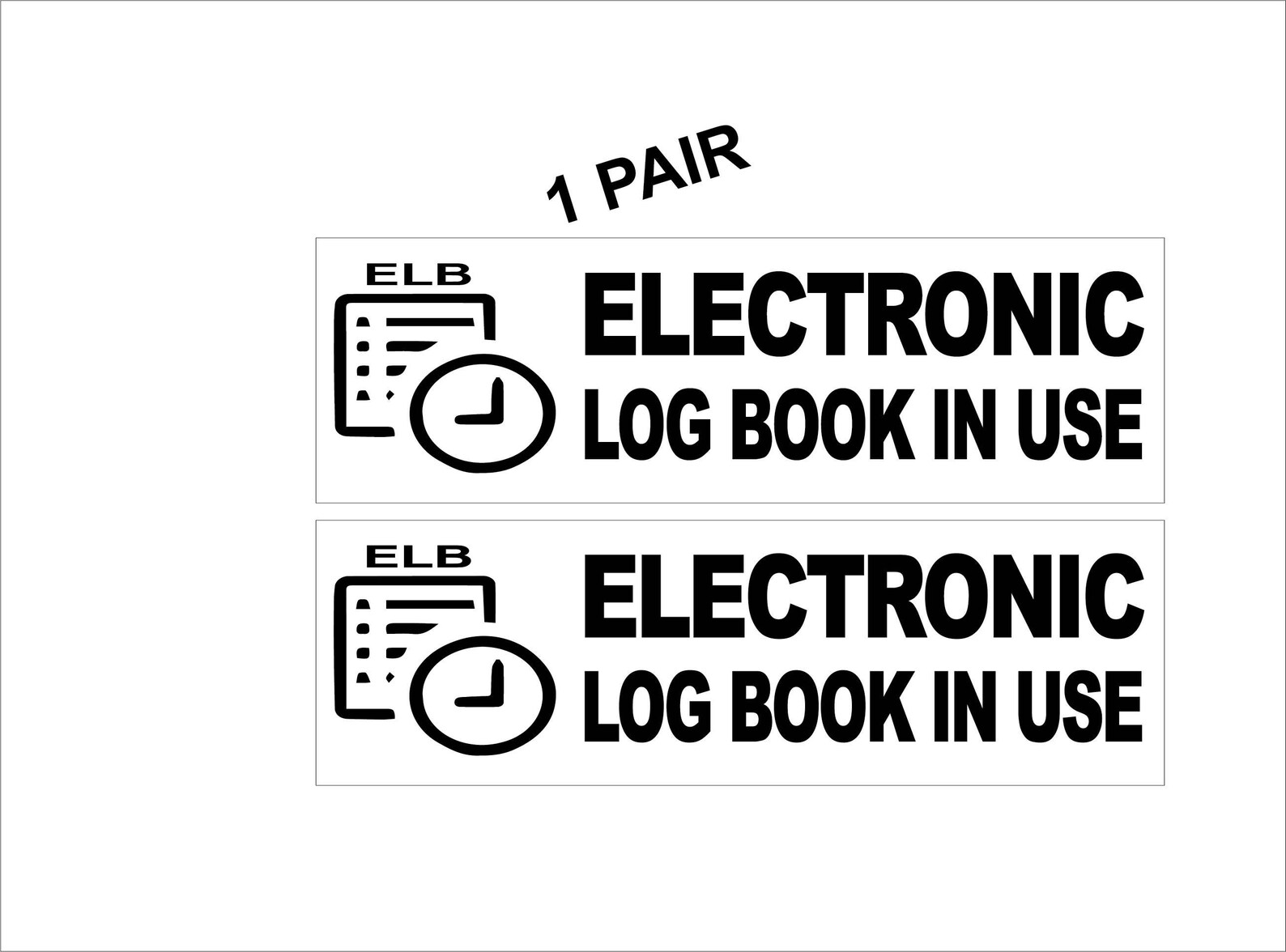 1 Pair Electronic Log Book on Board Black Print Decal Sticker 2.5 X 8.0