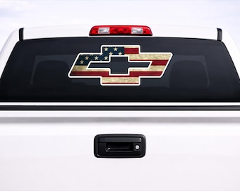 Chevy Bowtie Symbol with American Flag Superimposed 1 Pair 9.0" x 24.0" Decal Stickers