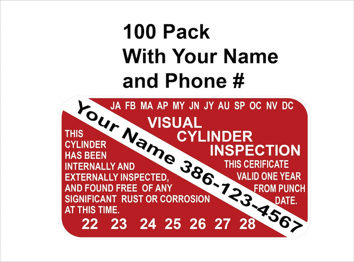 100 Pack Scuba Tank Visual Inspection With Name and Phone Years 2022