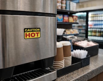 Caution Hot Sticker Decals Pair of (2)| Coffee Machine Warning Label | Hot Beverage Safety Sign | Restaurant | Food Truck Equipment p793