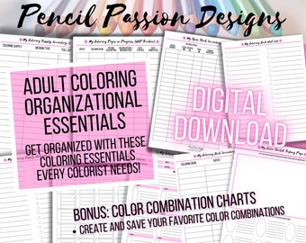 Coloring Organizational Essentials Bundle BONUS: 3-Blend & 4-Blend Color Combination Charts - Create Your Own Custom Organization System