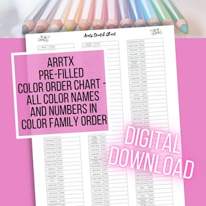 126 Arrtx Pre-Filled Color Chart - Names and Numbers Pre-Filled in Color Family Order