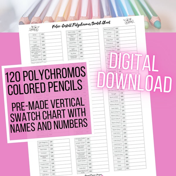 120 Polychromos Pre-Filled Swatch Chart - Names and Numbers Pre-Filled and Ready to Swatch!