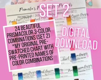 Original Pre-Filled, Pre-Swatched 24 Prismacolor Basic 3-Blend Color Combination Chart (Set 2)