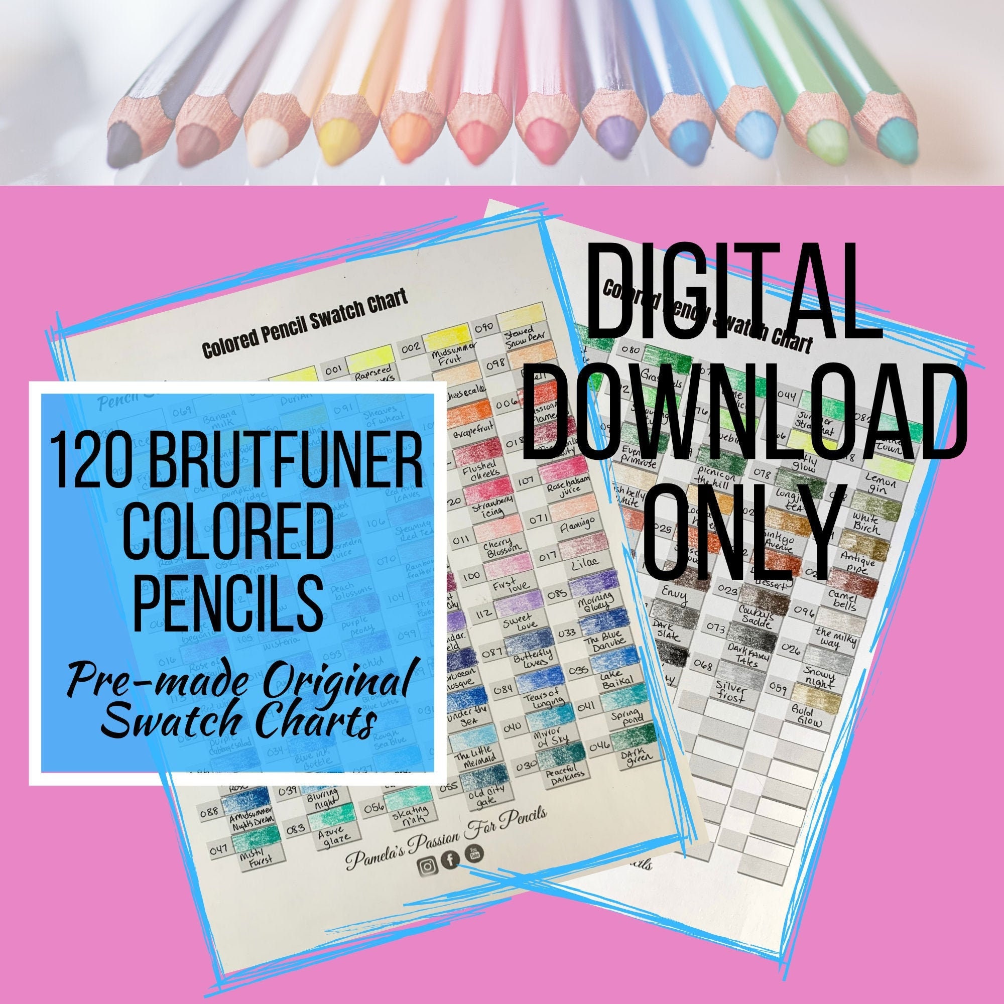 120 Brutfuner Colored Pencils - Pre-Made Original Swatch Charts in My Color  Family Order