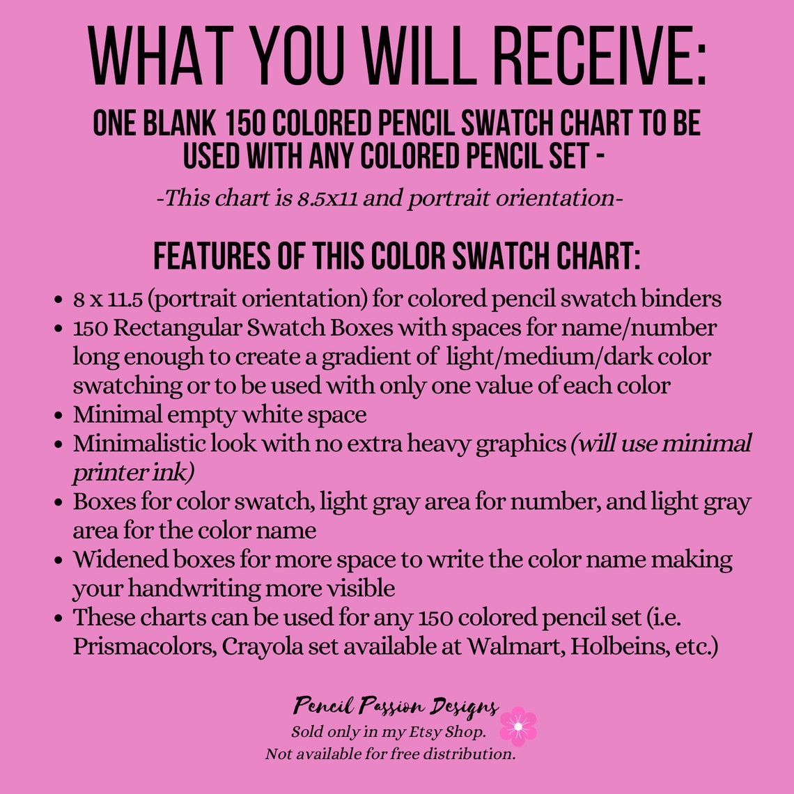 120 Colored Pencil Swatch Chart (space for Color Name, Number, and
